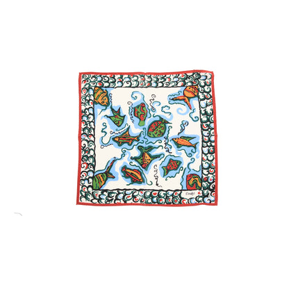 Drake's Fish Pocket Square in Ecru