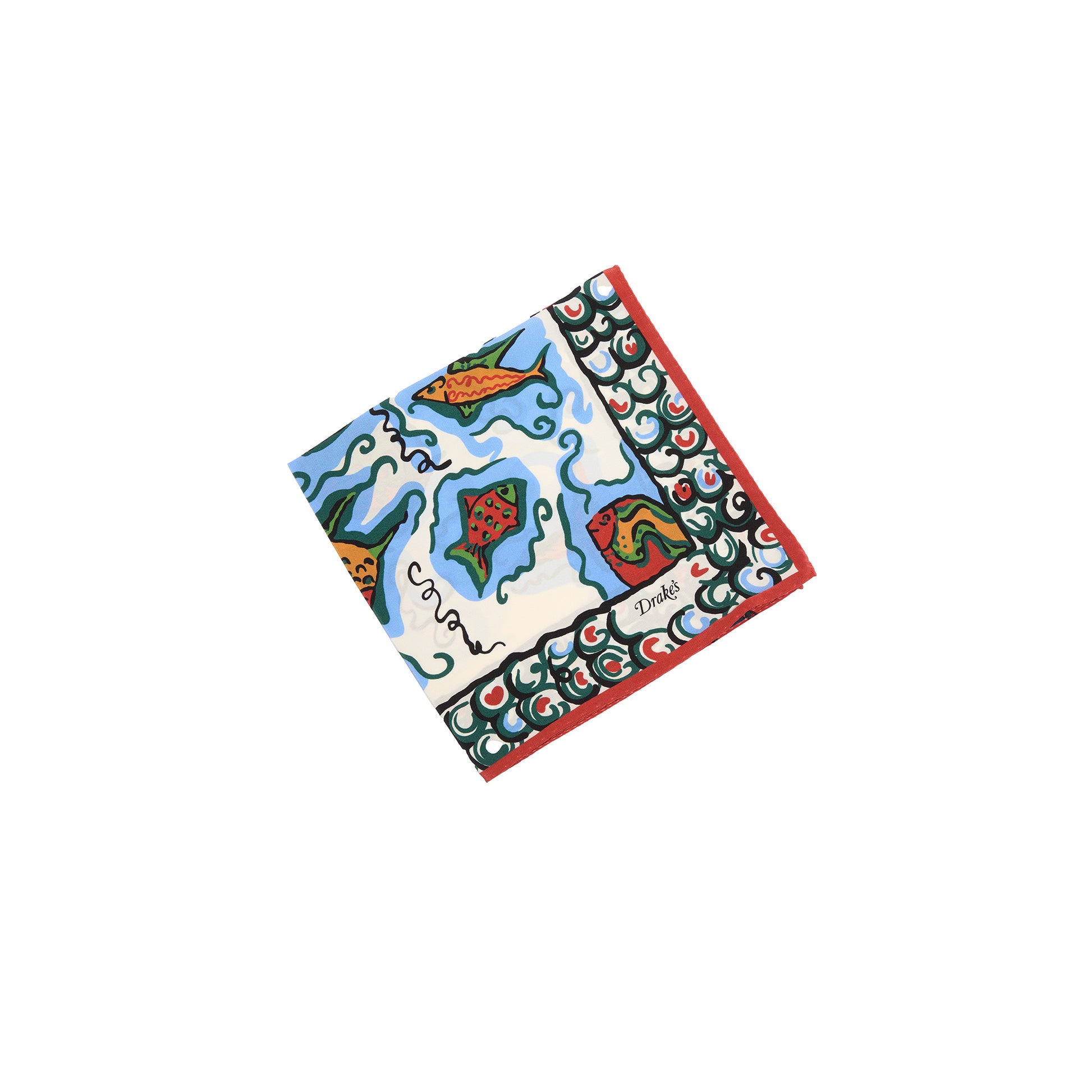 Drake's Fish Pocket Square in Ecru