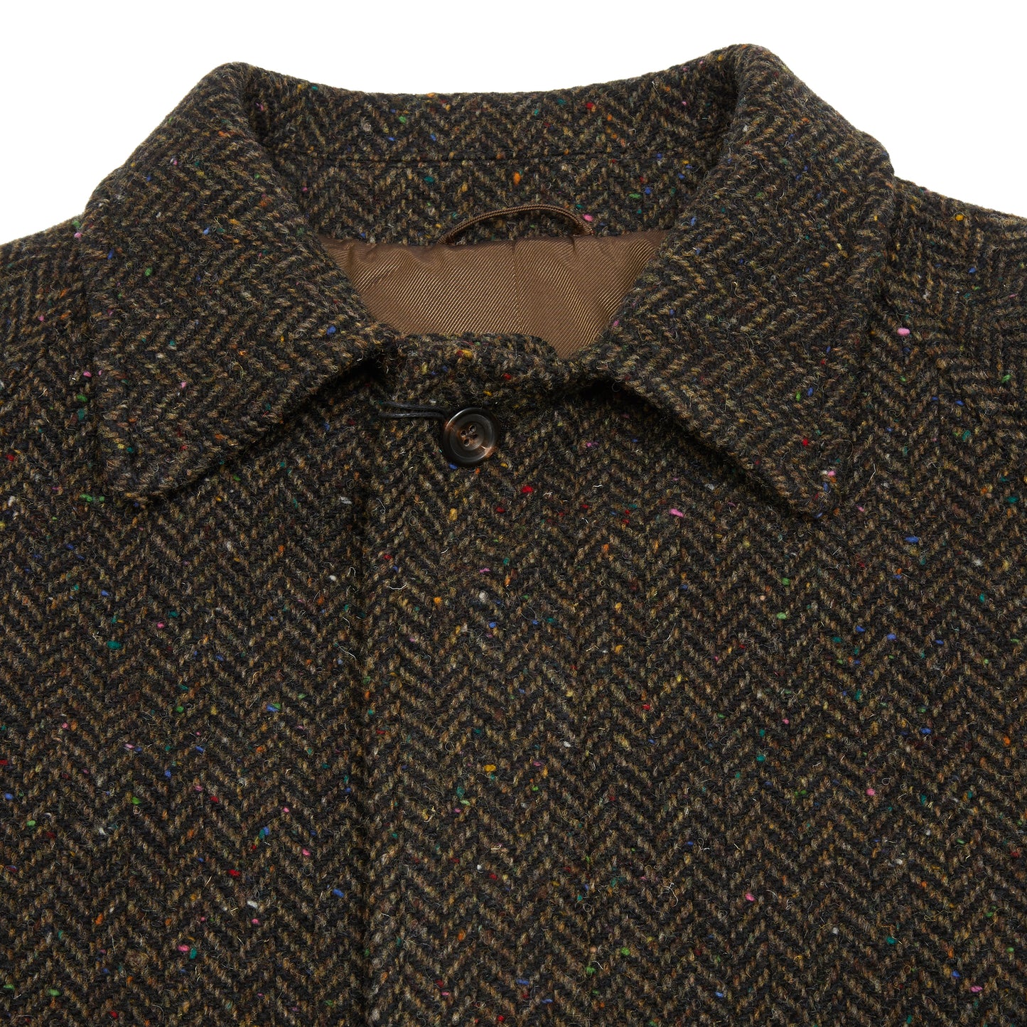 Drake's Wool Herringbone Raglan Overcoat in Brown