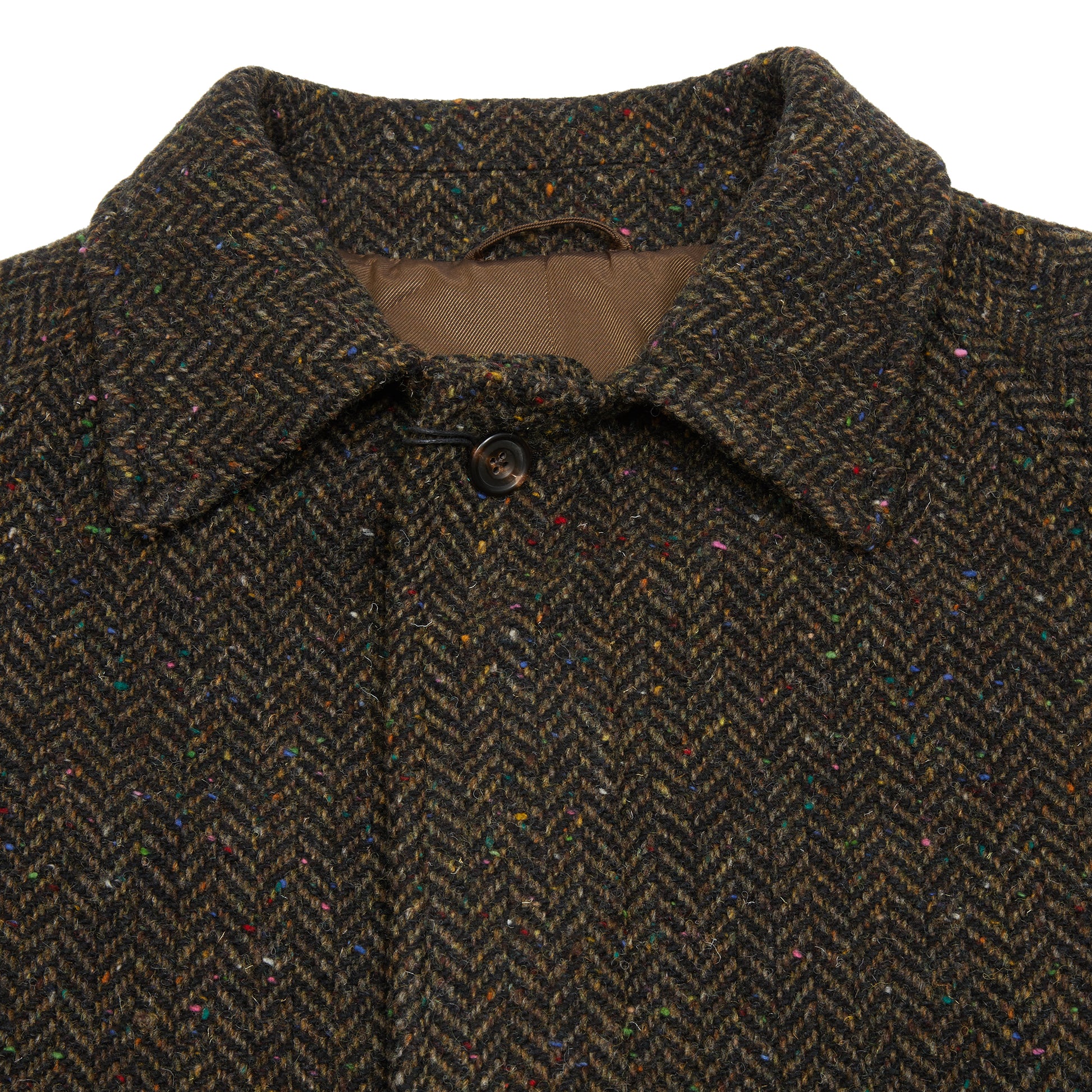 Drake's Wool Herringbone Raglan Overcoat in Brown