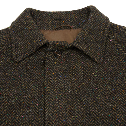 Drake's Wool Herringbone Raglan Overcoat in Brown
