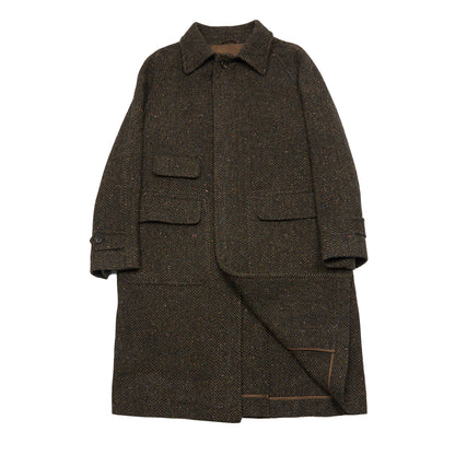 Drake's Wool Herringbone Raglan Overcoat in Brown