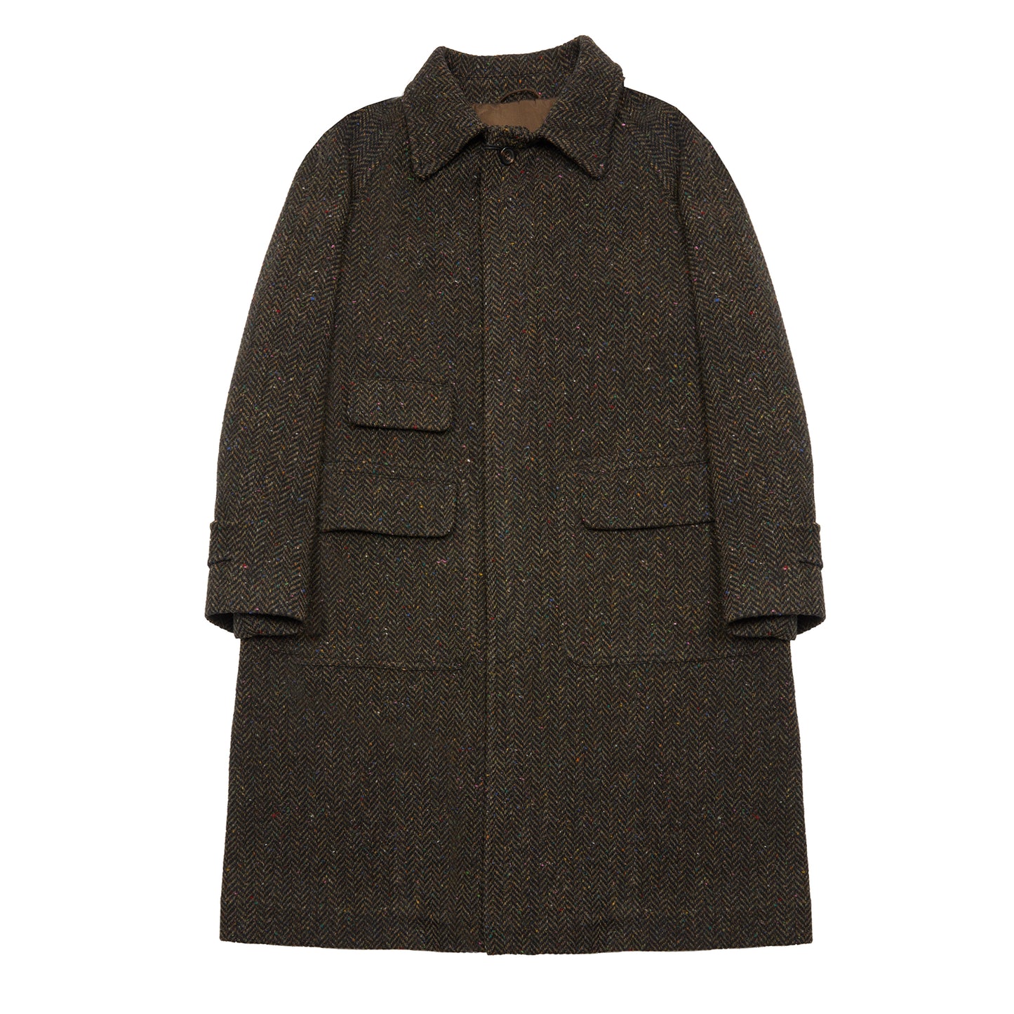 Drake's Wool Herringbone Raglan Overcoat in Brown