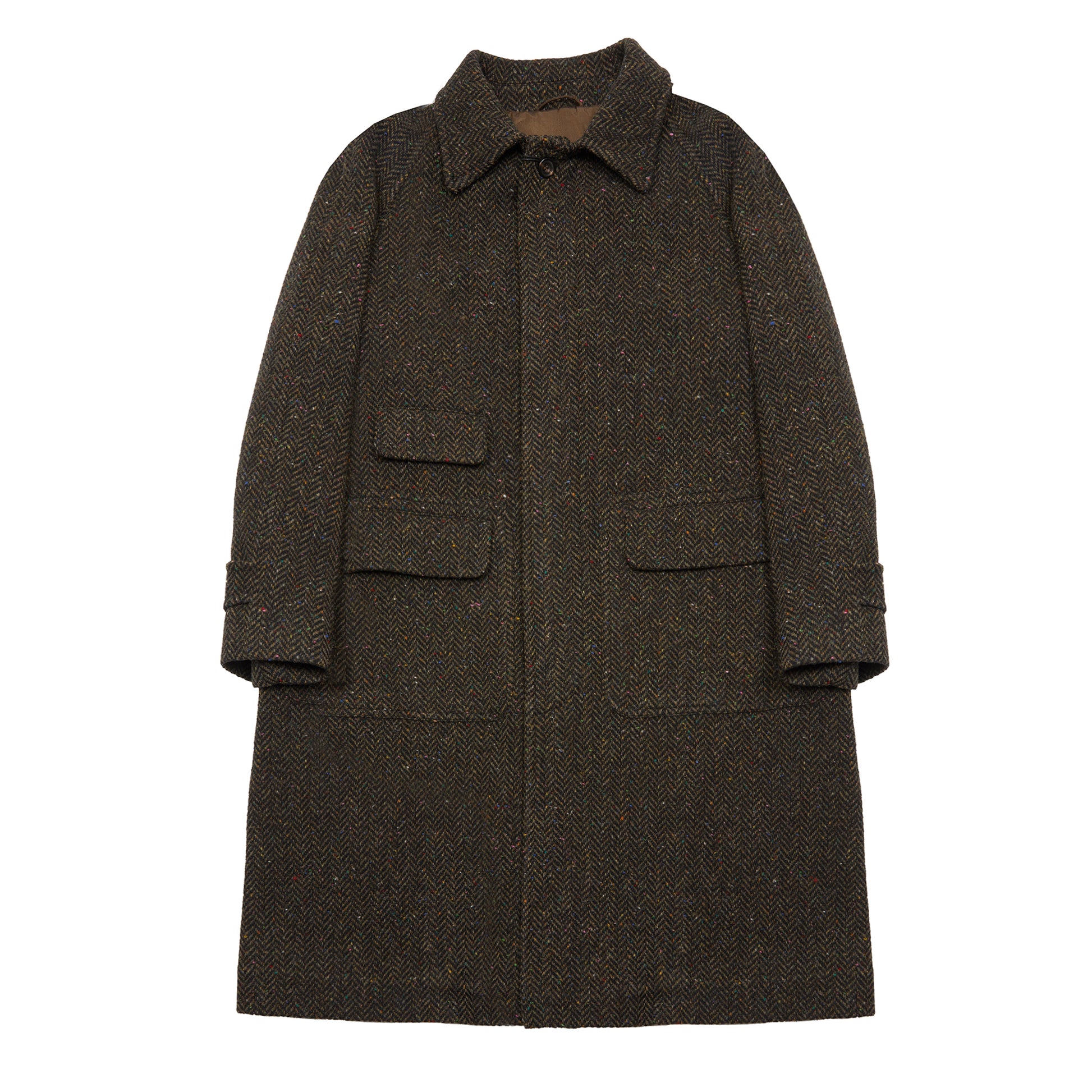 Drake's Wool Herringbone Raglan Overcoat in Brown