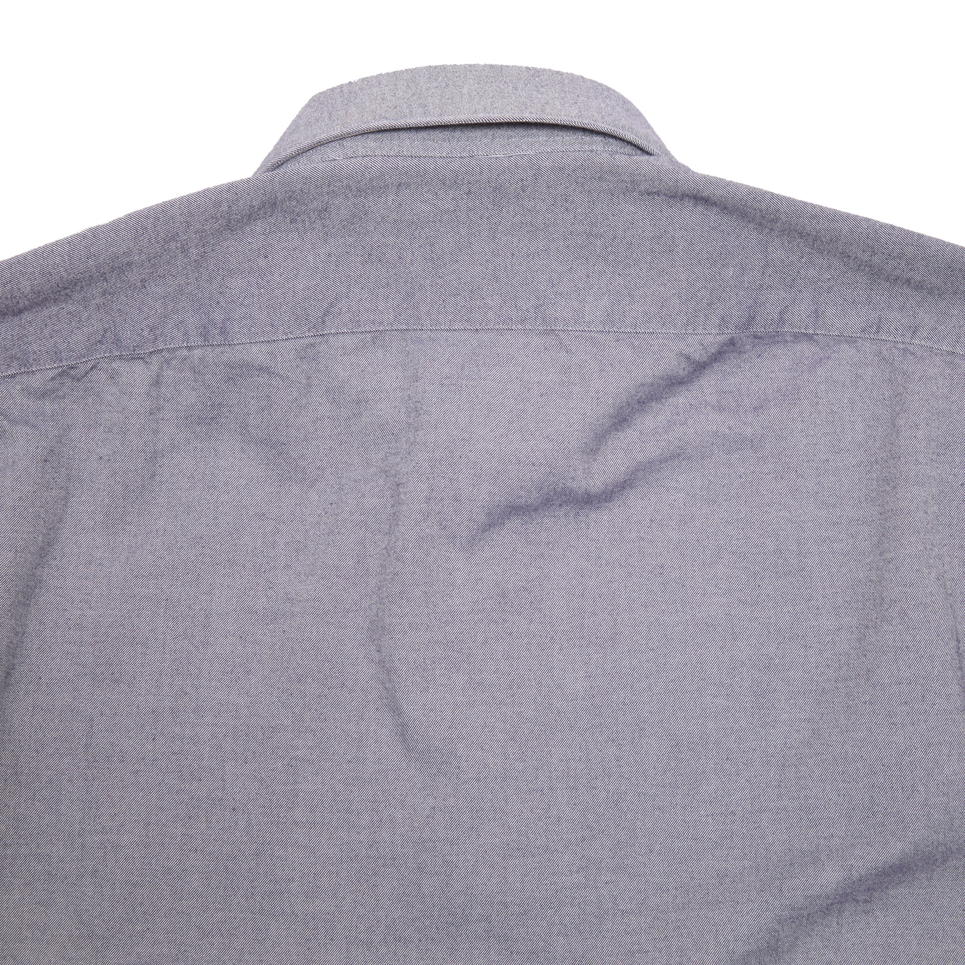 Finamore Tokyo Luigi Cotton Shirt in Indigo. A midweight flannel shirt in a blue-grey cotton. Spread collar.