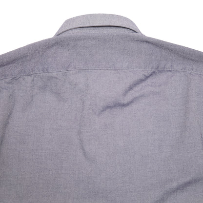 Finamore Tokyo Luigi Cotton Shirt in Indigo. A midweight flannel shirt in a blue-grey cotton. Spread collar.