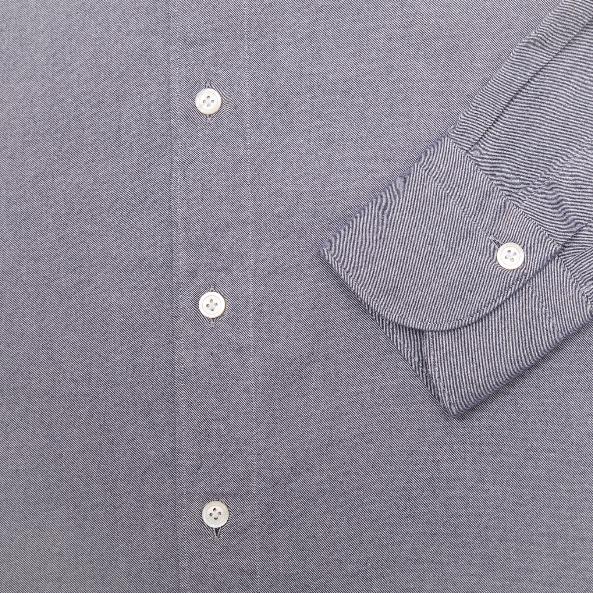 Finamore Tokyo Luigi Cotton Shirt in Indigo. A midweight flannel shirt in a blue-grey cotton. Spread collar.