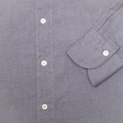 Finamore Tokyo Luigi Cotton Shirt in Indigo. A midweight flannel shirt in a blue-grey cotton. Spread collar.