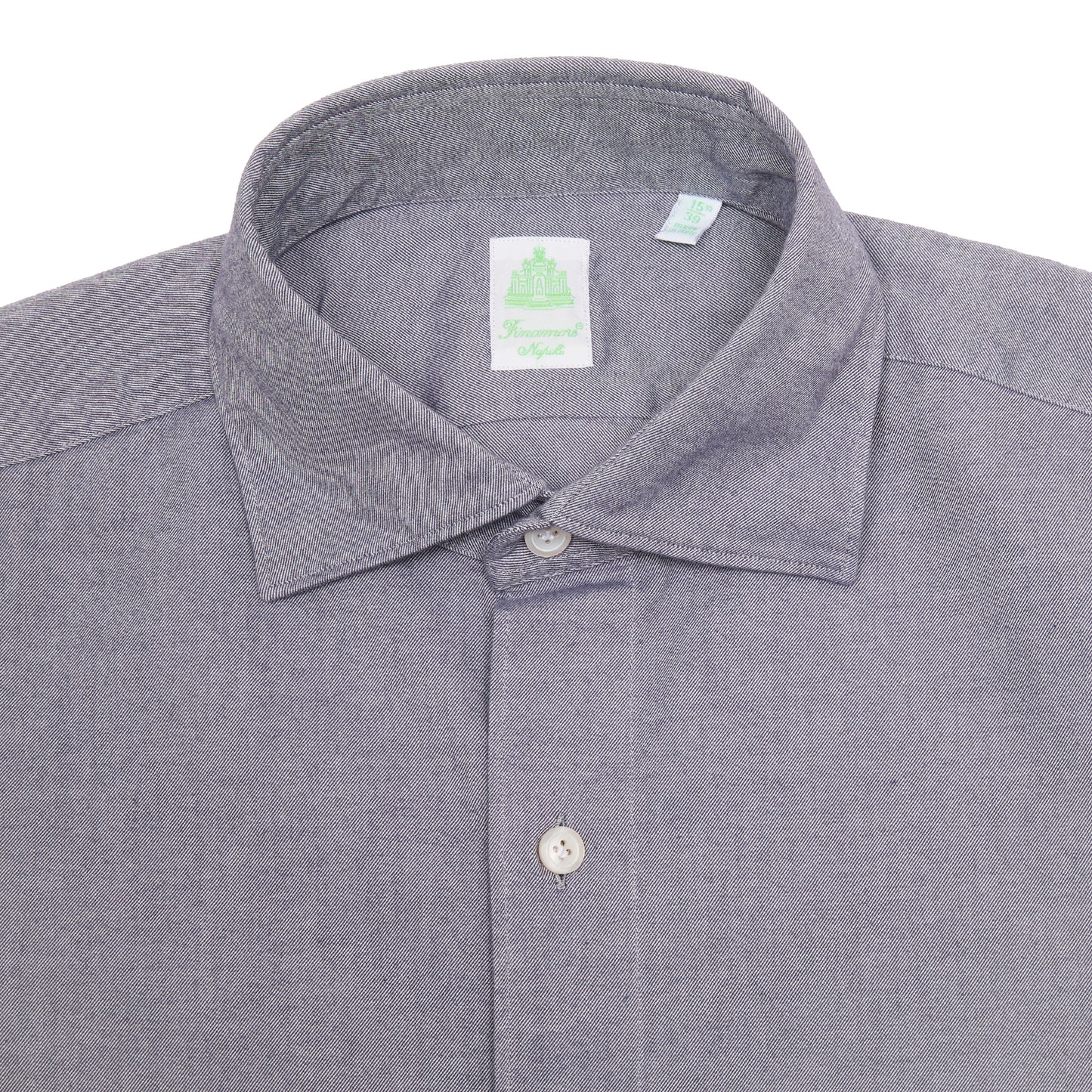 Finamore Tokyo Luigi Cotton Shirt in Indigo. A midweight flannel shirt in a blue-grey cotton. Spread collar.