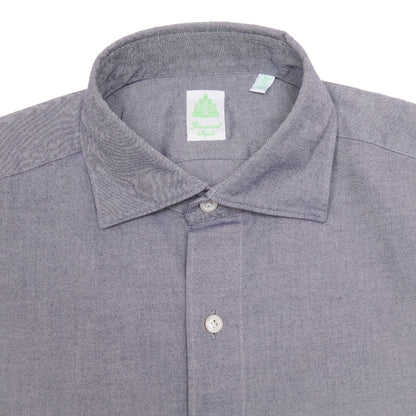 Finamore Tokyo Luigi Cotton Shirt in Indigo. A midweight flannel shirt in a blue-grey cotton. Spread collar.