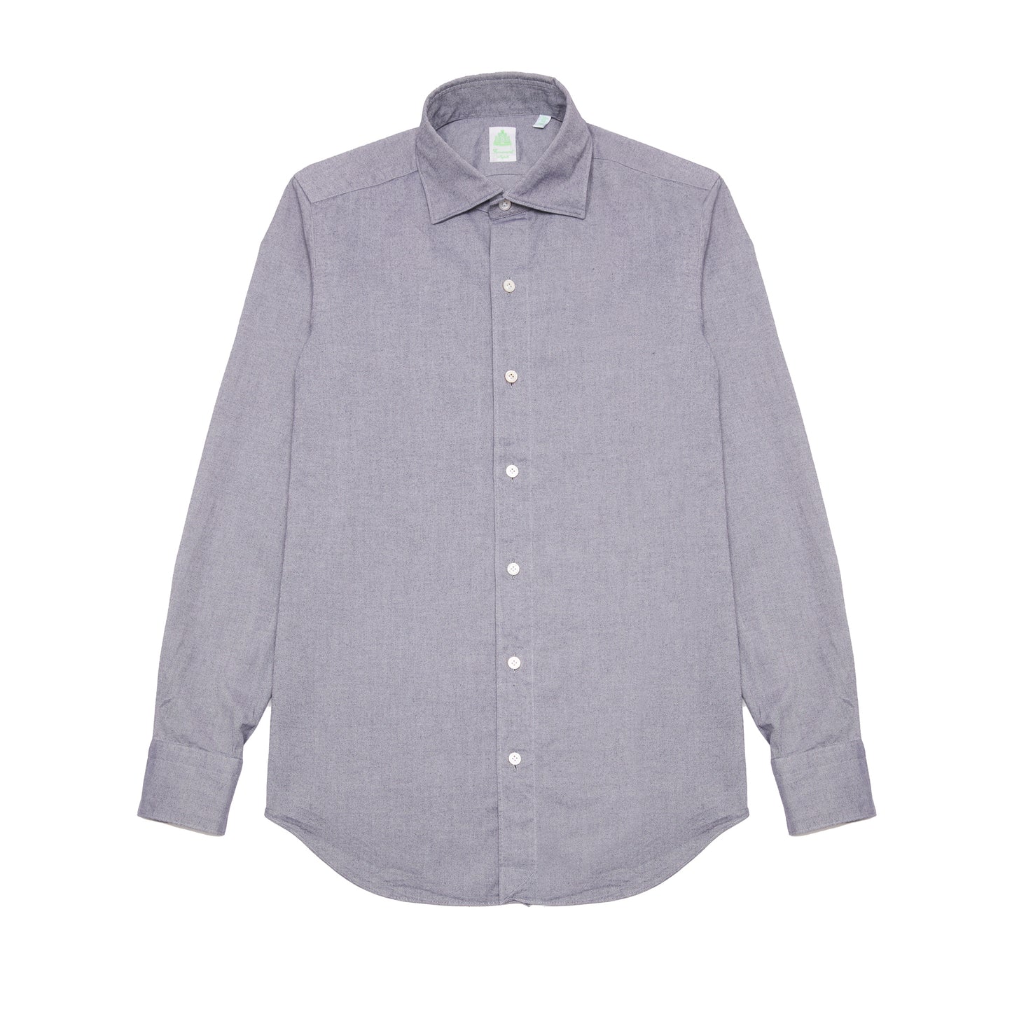 Finamore Tokyo Luigi Cotton Shirt in Indigo. A midweight flannel shirt in a blue-grey cotton. Spread collar.