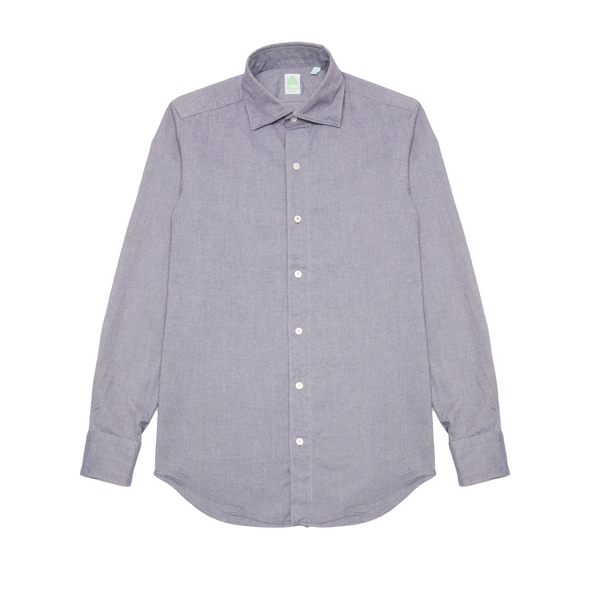 Finamore Tokyo Luigi Cotton Shirt in Indigo. A midweight flannel shirt in a blue-grey cotton. Spread collar.