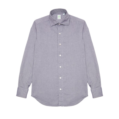 Finamore Tokyo Luigi Cotton Shirt in Indigo. A midweight flannel shirt in a blue-grey cotton. Spread collar.