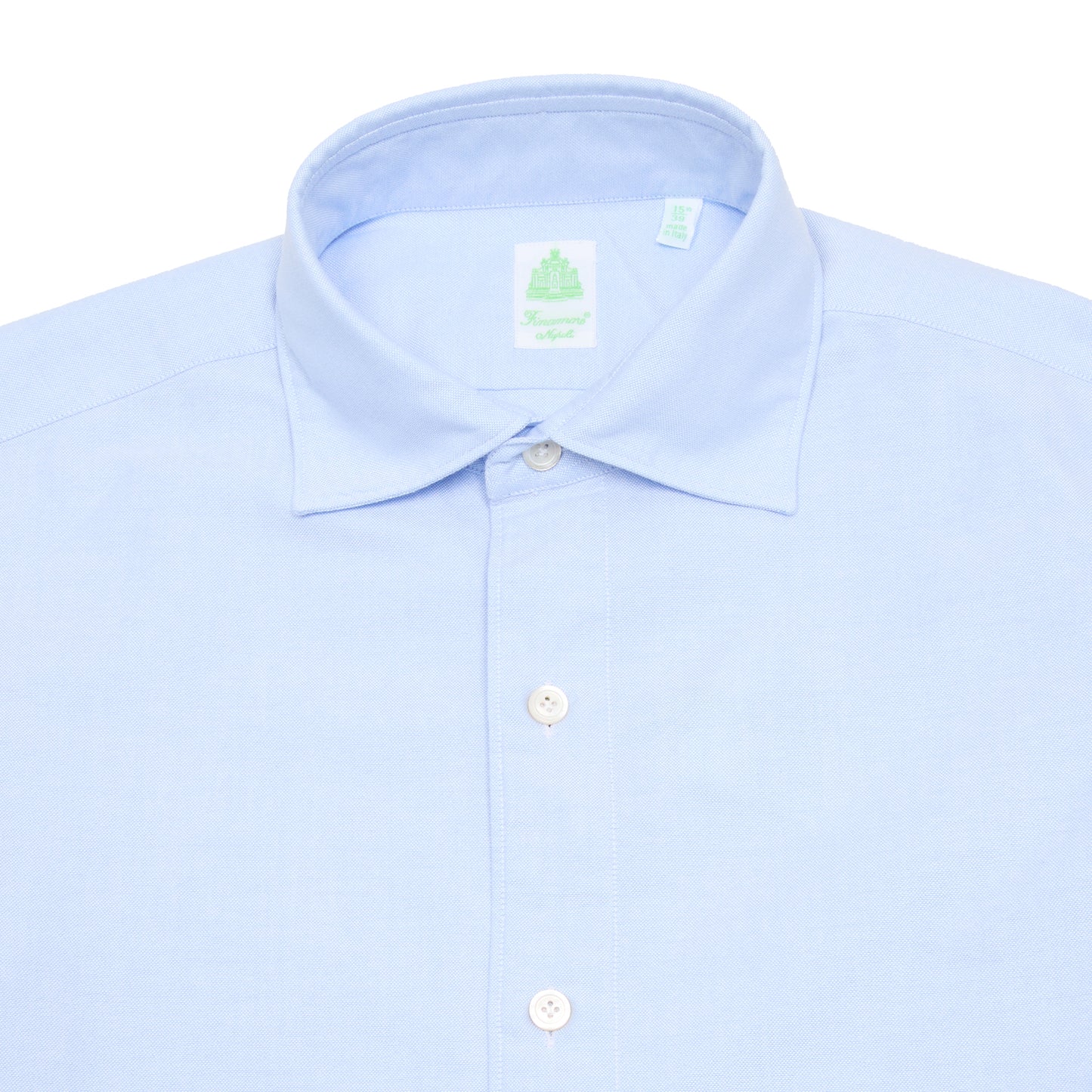 Finamore Tokyo Luigi Cotton Shirt in Blue. A Classic blue Oxford shirt, but with a spread collar.