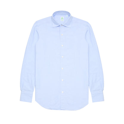 Finamore Tokyo Luigi Cotton Shirt in Blue. A Classic blue Oxford shirt, but with a spread collar.