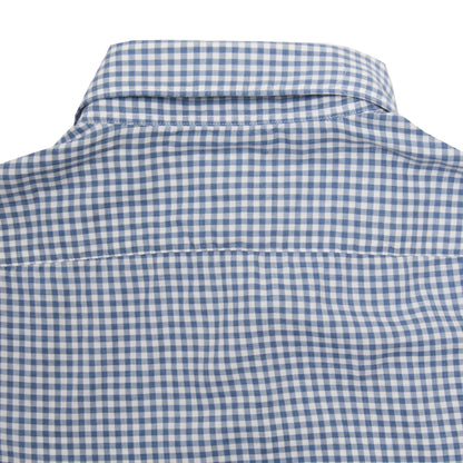 Finamore Tokyo Leonardo Gingham Button-Down Shirt in Blue. A flannel button down in a small blue and white gingham check.