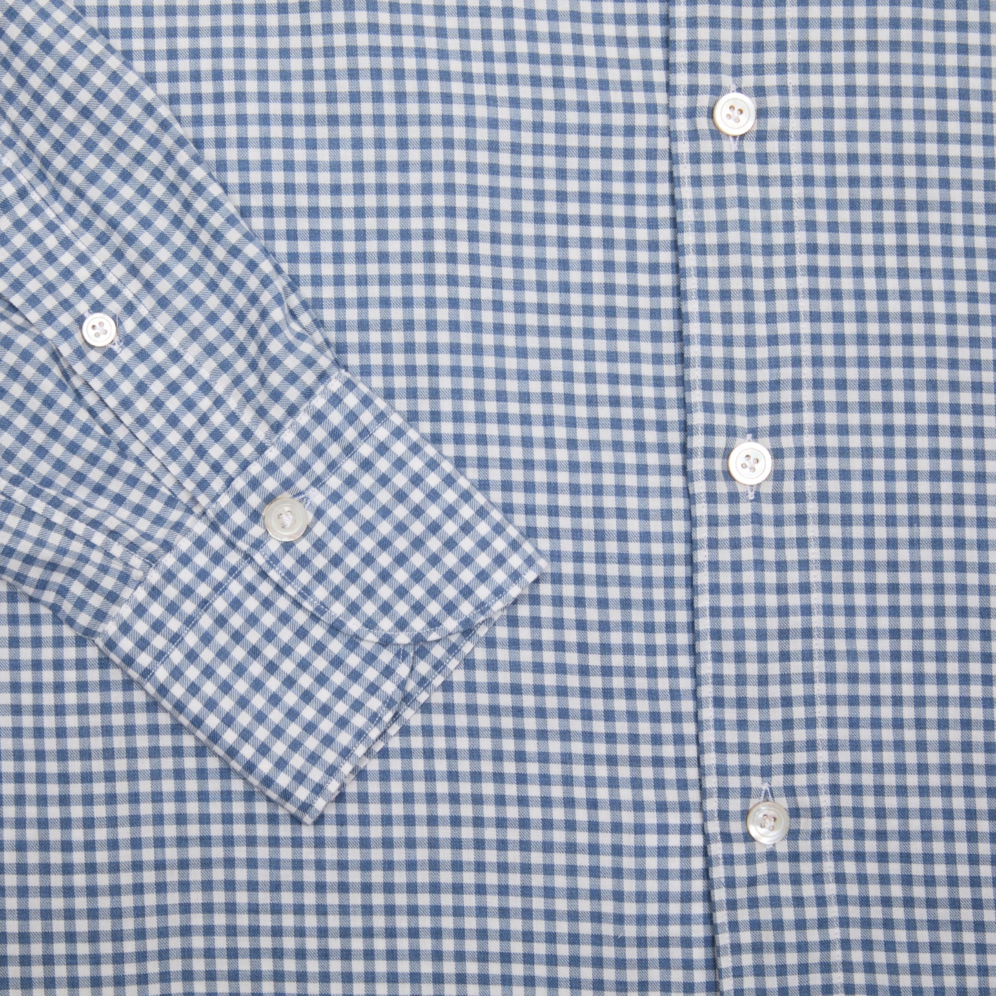 Finamore Tokyo Leonardo Gingham Button-Down Shirt in Blue. A flannel button down in a small blue and white gingham check.