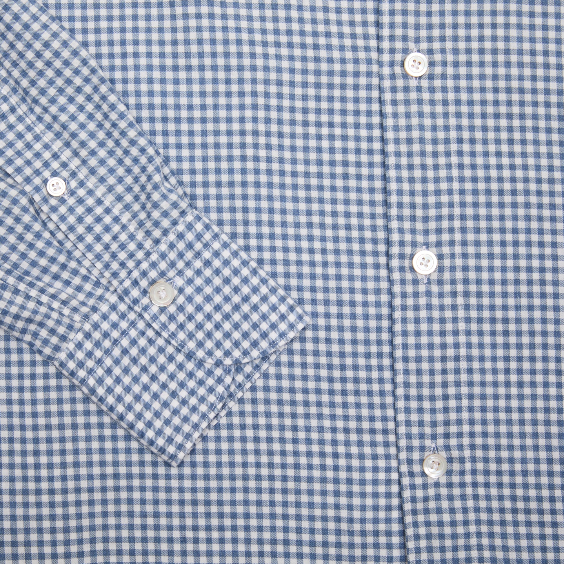 Finamore Tokyo Leonardo Gingham Button-Down Shirt in Blue. A flannel button down in a small blue and white gingham check.