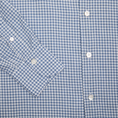 Finamore Tokyo Leonardo Gingham Button-Down Shirt in Blue. A flannel button down in a small blue and white gingham check.