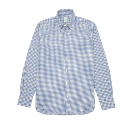 Finamore Tokyo Leonardo Gingham Button-Down Shirt in Blue. A flannel button down in a small blue and white gingham check.