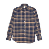 Finamore Tokyo Cotton Flannel Shirt in Navy / Tan