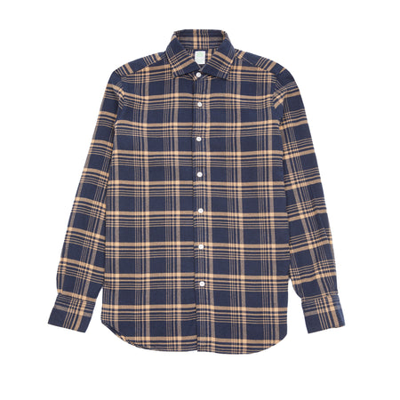 Finamore Tokyo Cotton Flannel Shirt in Navy / Tan