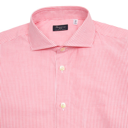 Finamore Porto Popover Shirt in Pink Stripe