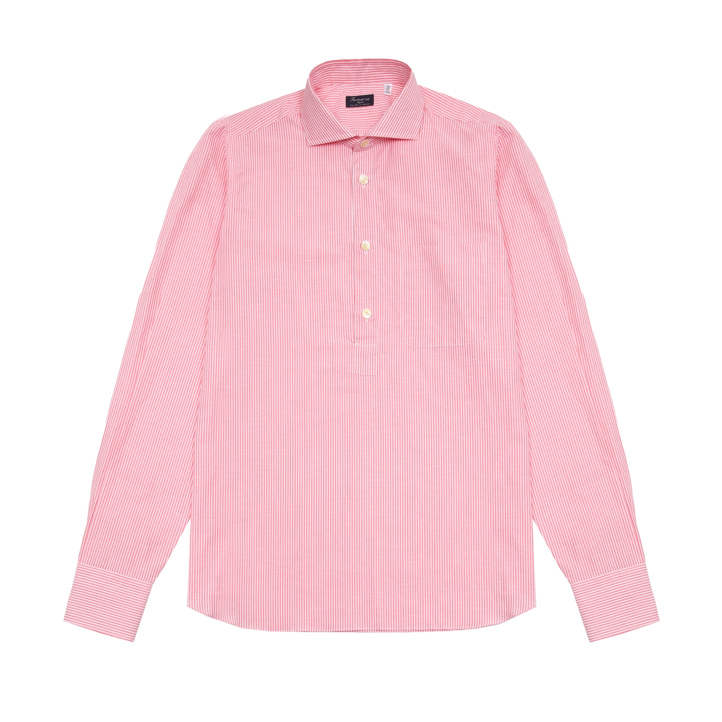 Finamore Porto Popover Shirt in Pink Stripe