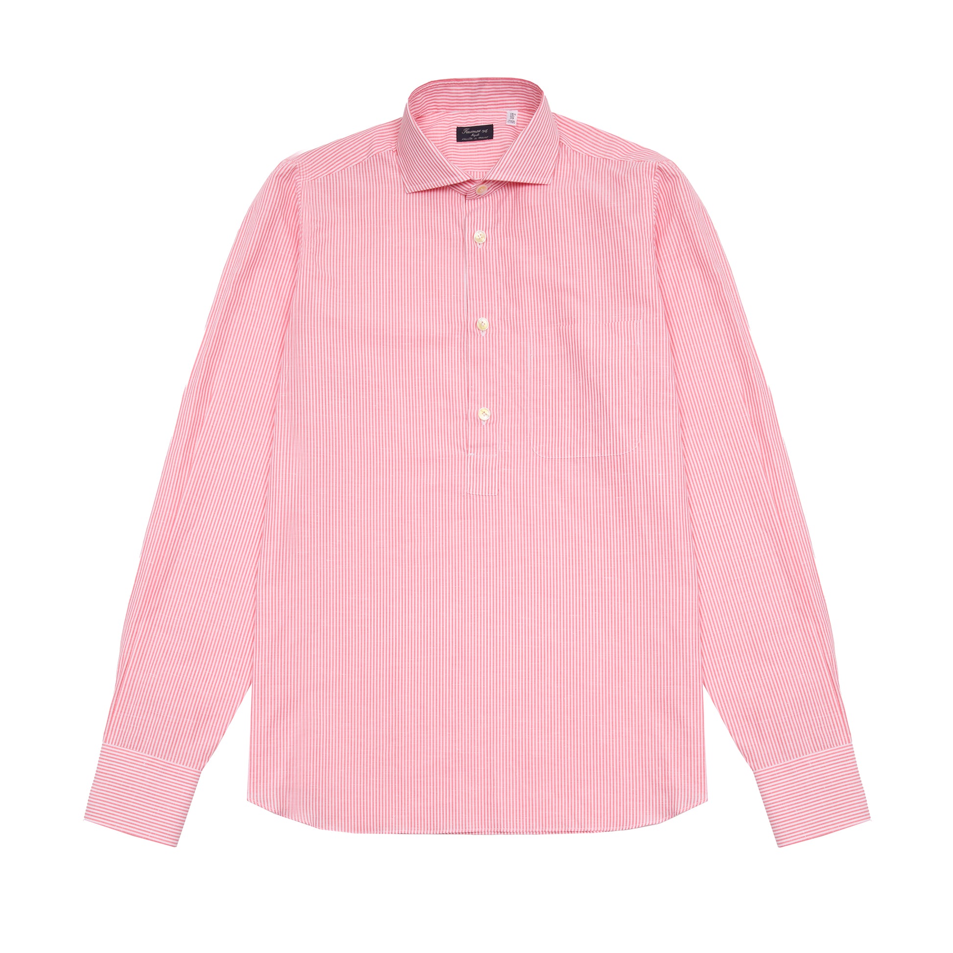 Finamore Porto Popover Shirt in Pink Stripe