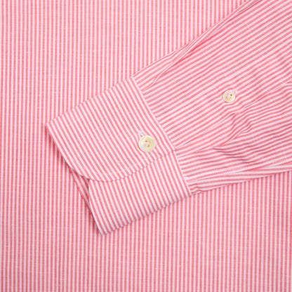 Finamore Porto Popover Shirt in Pink Stripe