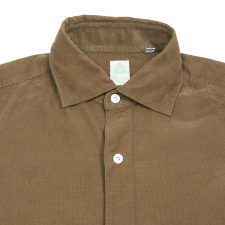Finamore Tok91 Luigi Cotton Needlecord Shirt in Tobacco