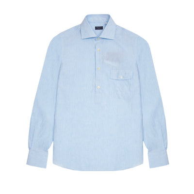 Finamore Porto Popover Shirt in Light Blue Stripe 1