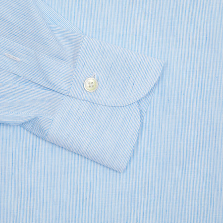 Finamore Porto Popover Shirt in Light Blue Stripe 1