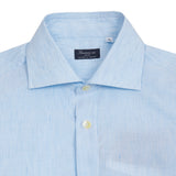 Finamore Porto Popover Shirt in Light Blue Stripe 3