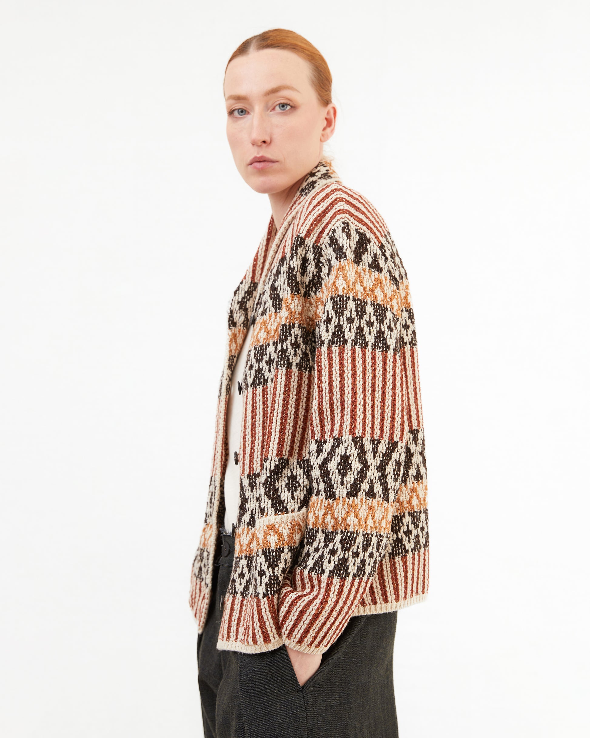 GRP Women's Casa Isaac Shawl Collar Cardigan in Brown Rust