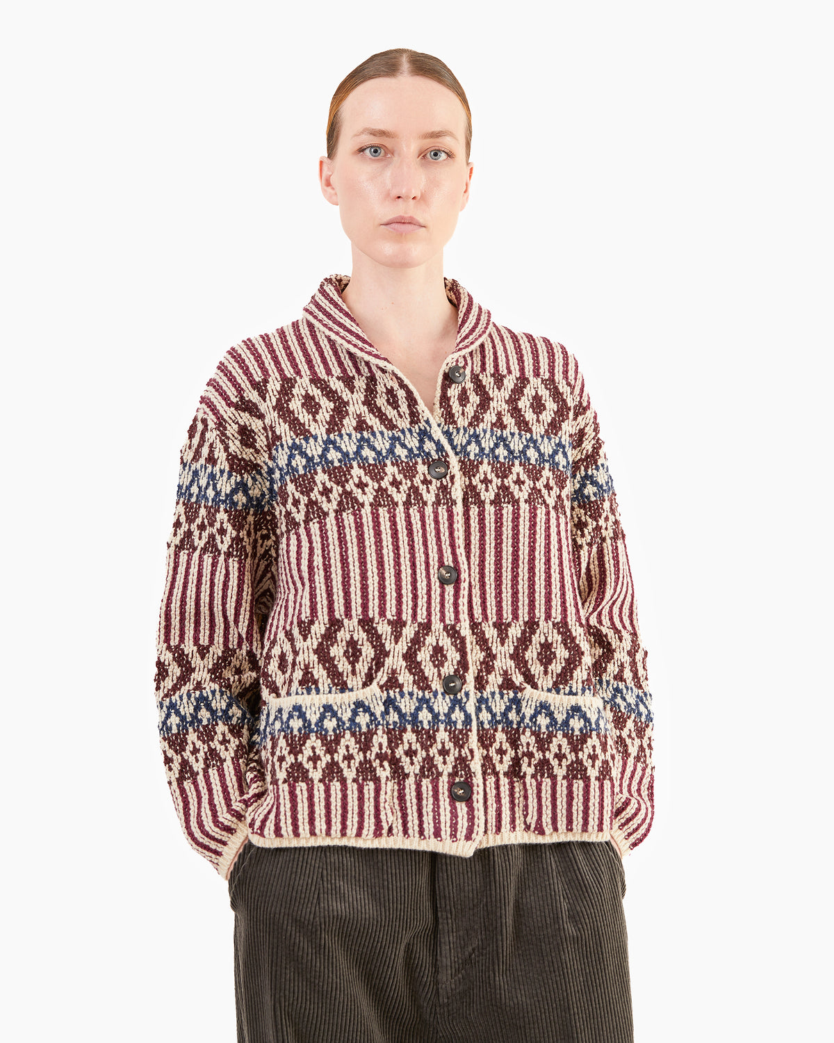 GRP Women's Casa Isaac Shawl Collar Cardigan in Wine-Indigo