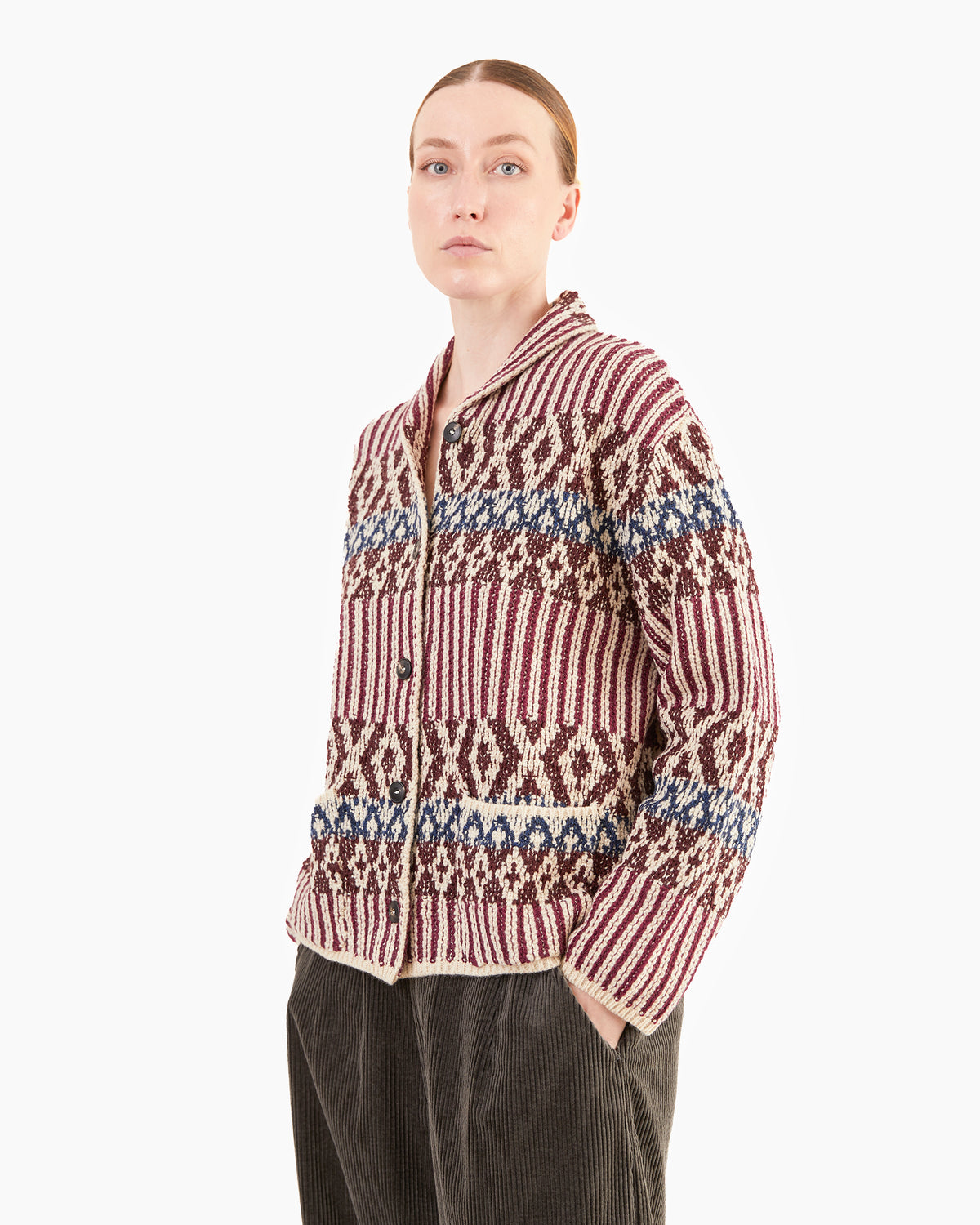 GRP Women's Casa Isaac Shawl Collar Cardigan in Wine-Indigo