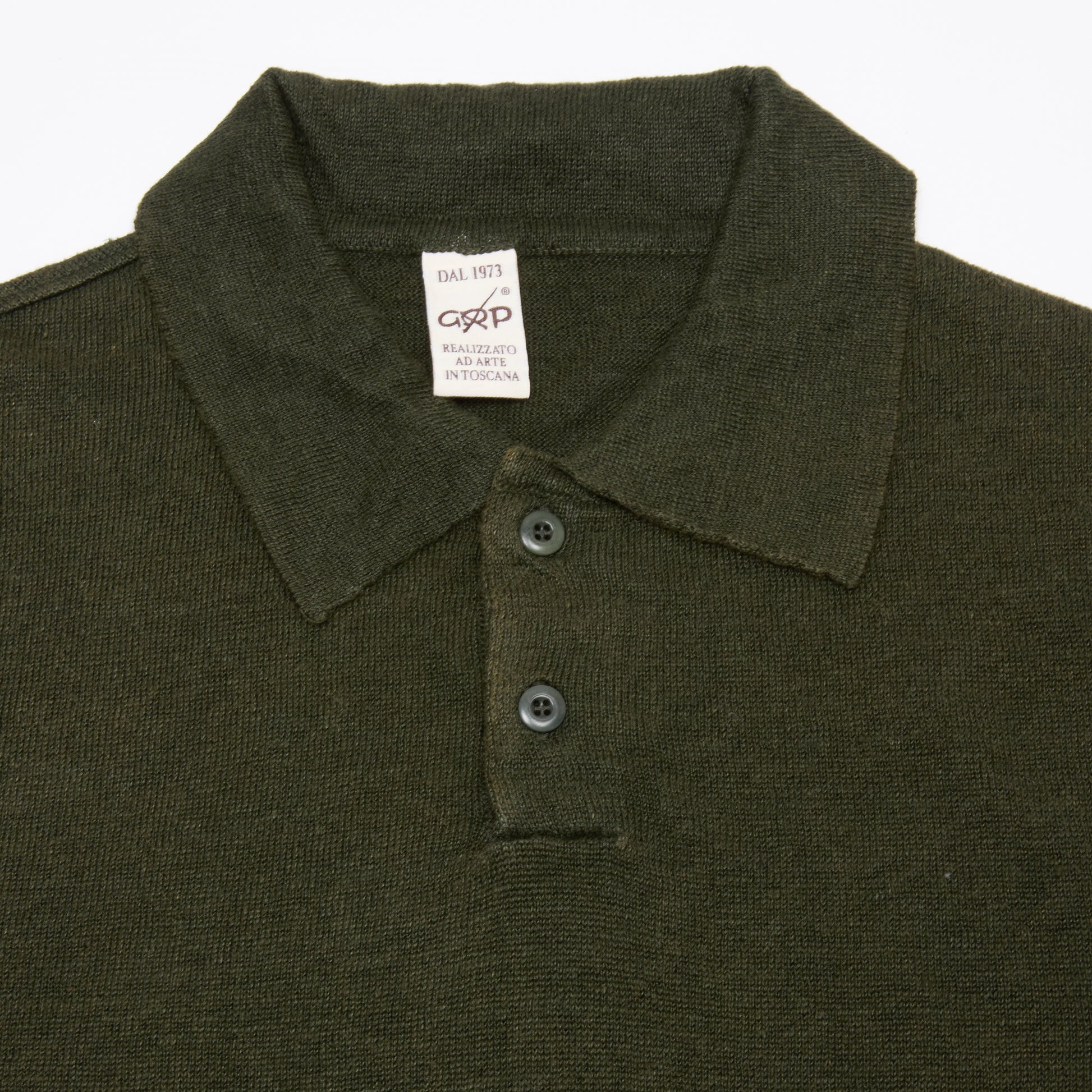 GRP Linen Long Sleeve Polo-Shirt in Dark Green