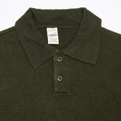 GRP Linen Long Sleeve Polo-Shirt in Dark Green