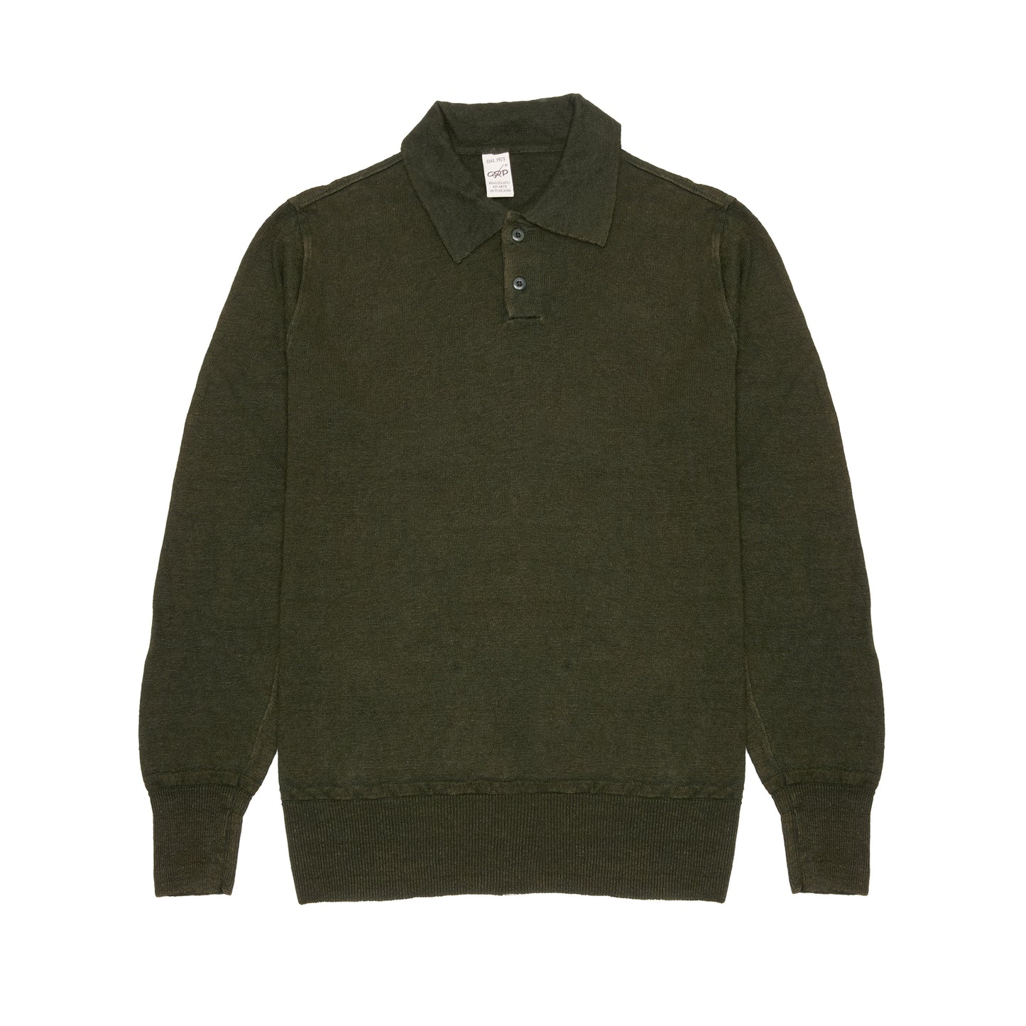 GRP Linen Long Sleeve Polo-Shirt in Dark Green
