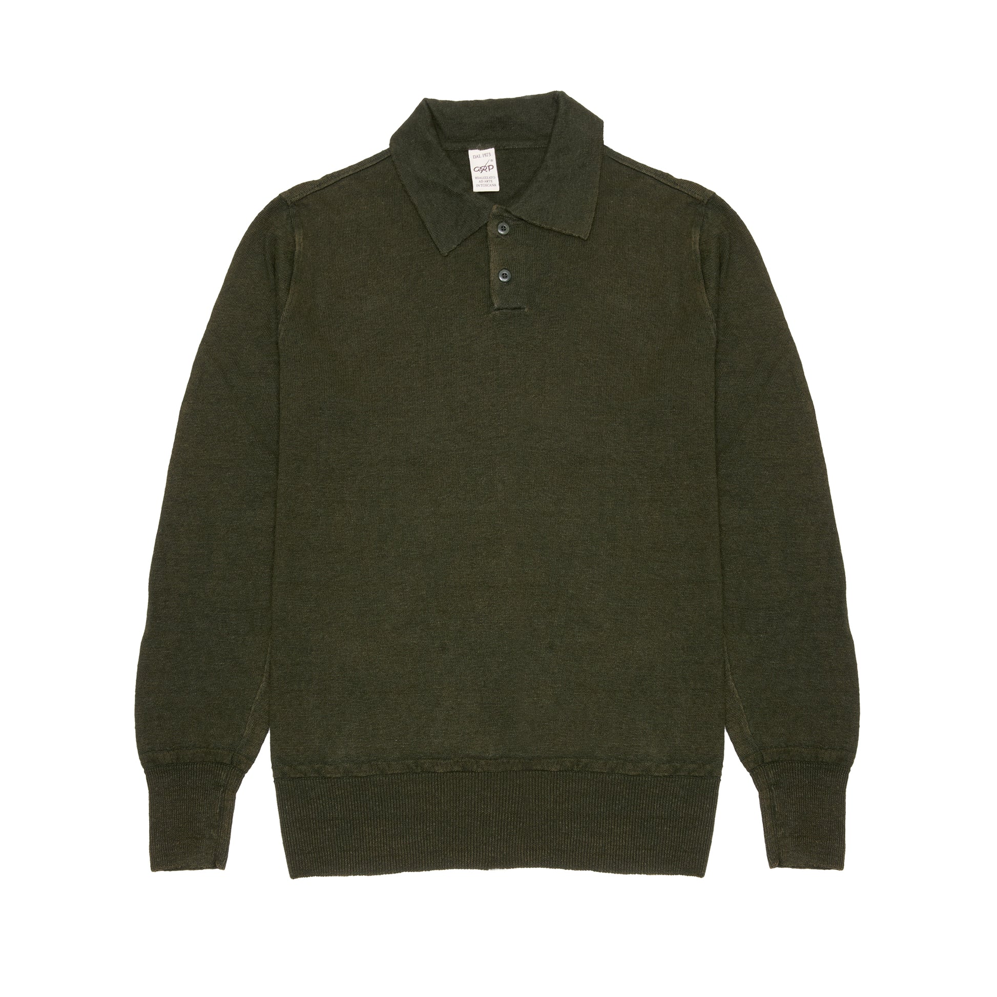 GRP Linen Long Sleeve Polo-Shirt in Dark Green