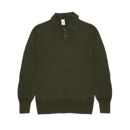 GRP Linen Long Sleeve Polo-Shirt in Dark Green