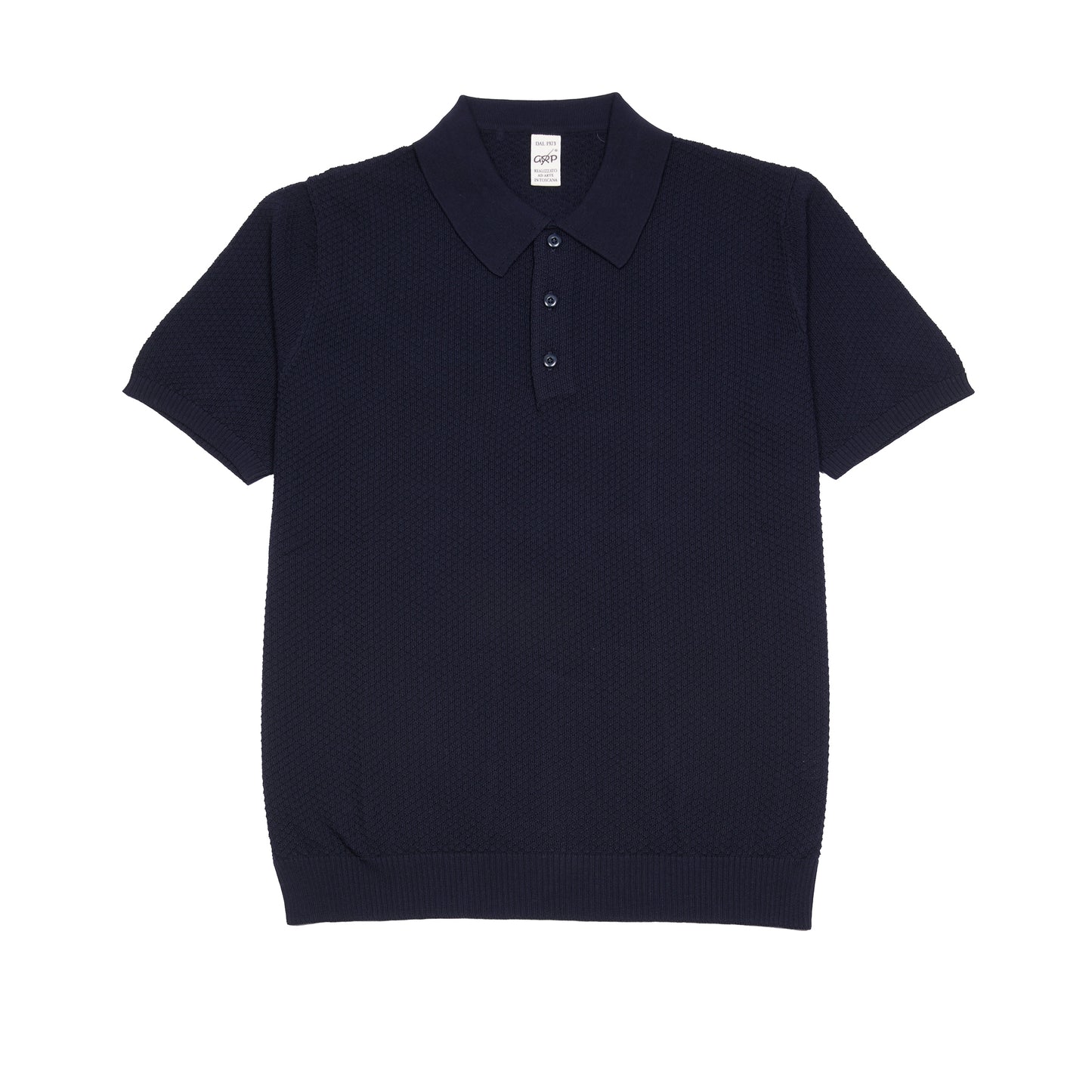 <p>Short sleeve Polo Shirt in light crisp cotton with a textured pattern and contrasting ribbed hems and collar.</p> <p>Made in Italy.</p>