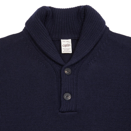 GRP Merino Shawl Collar Jumper in Blue