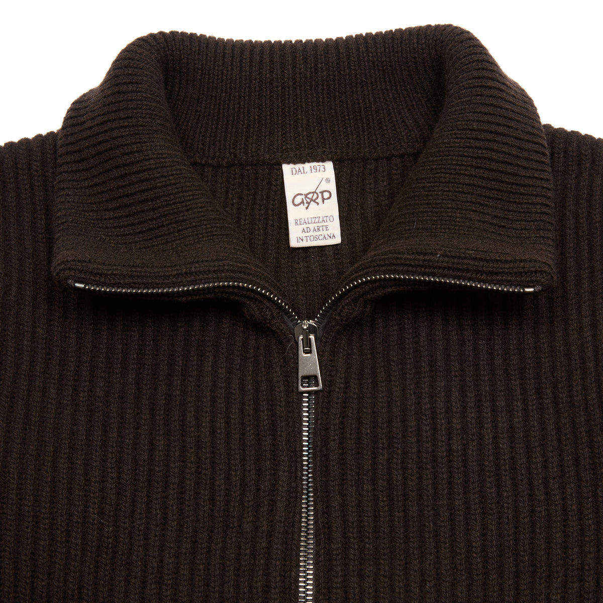 GRP Cashmere/Merino Rib Zip Jacket in Brown