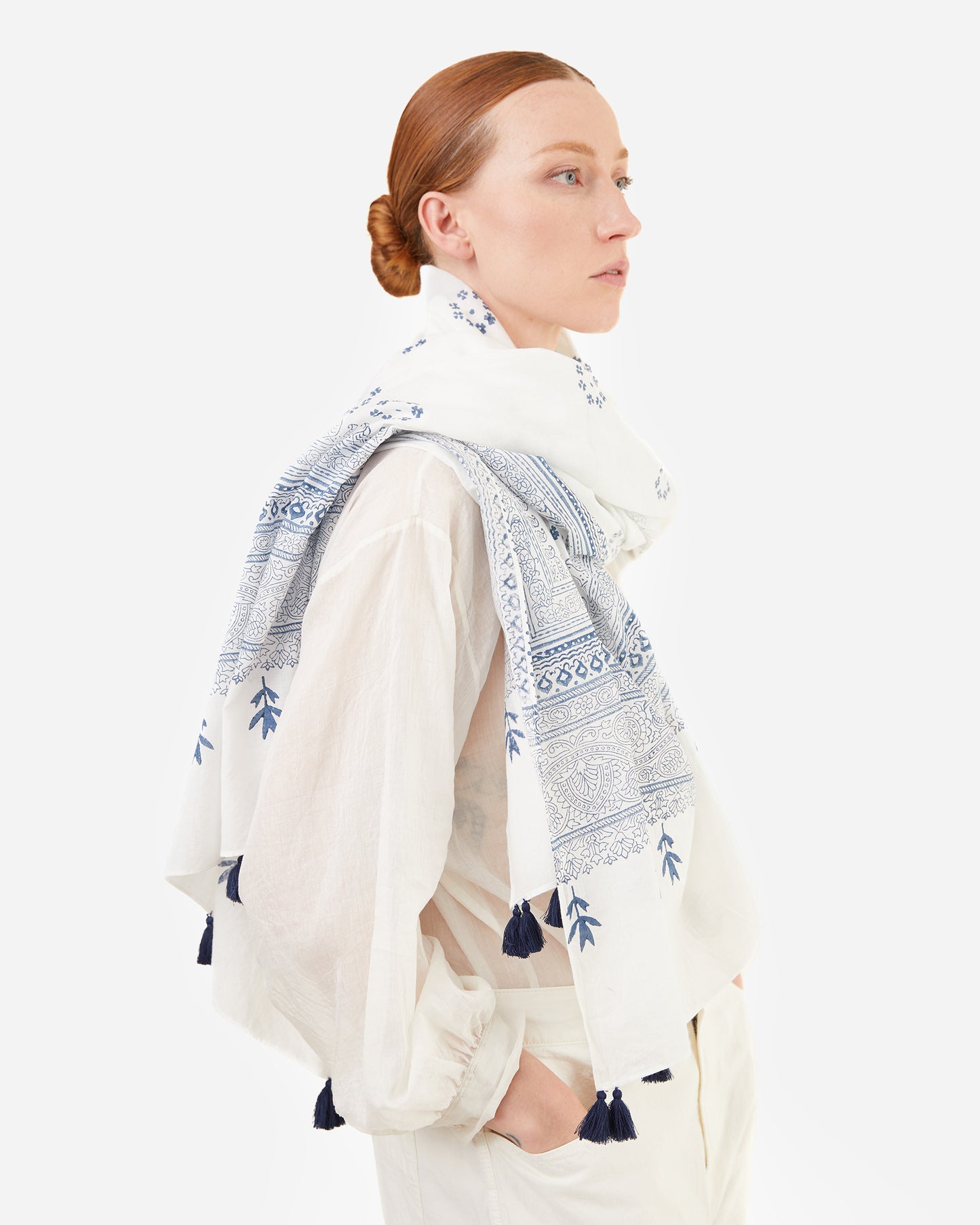 Guptiha Silk Tasseled Scarf in White