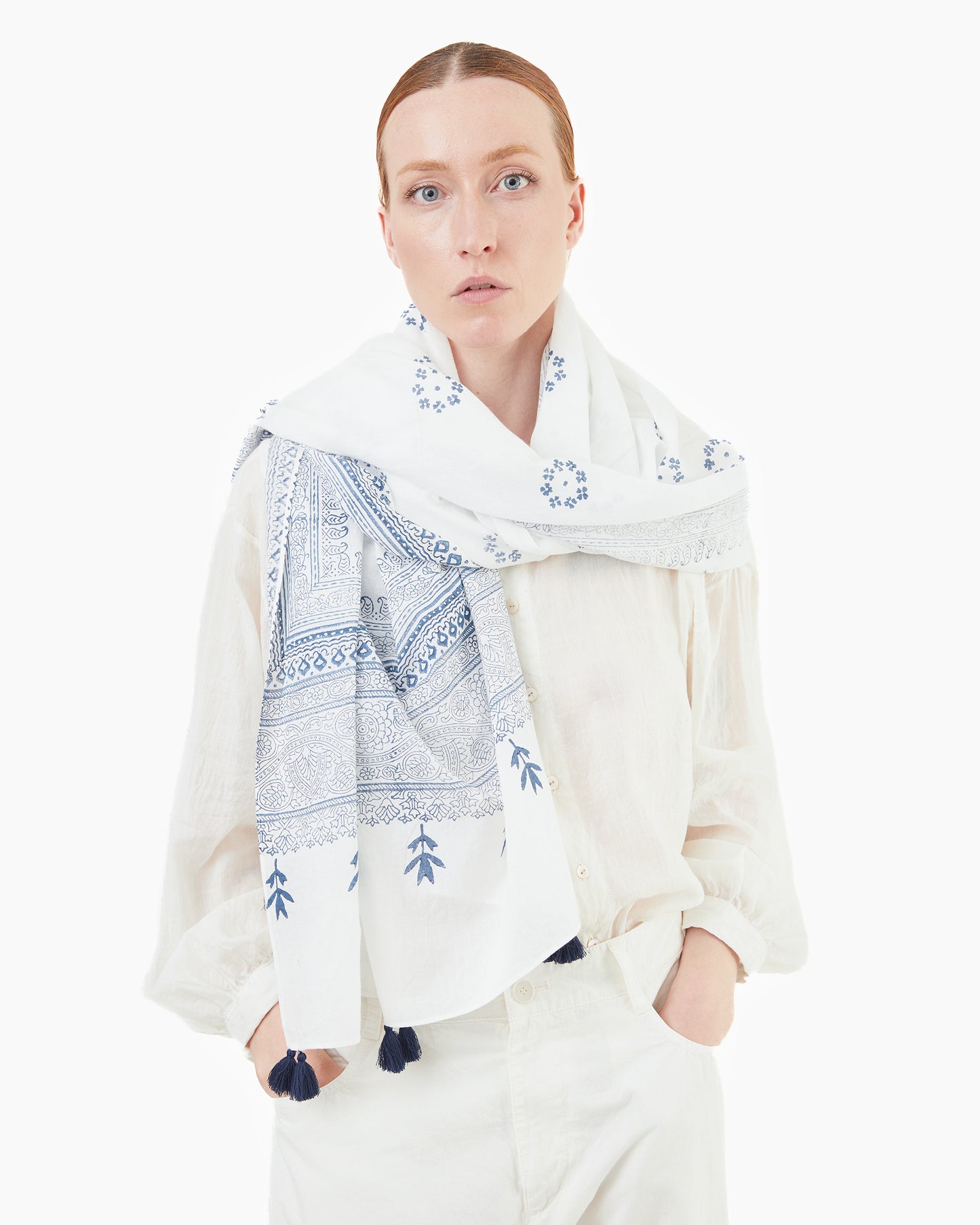 Guptiha Silk Tasseled Scarf in White