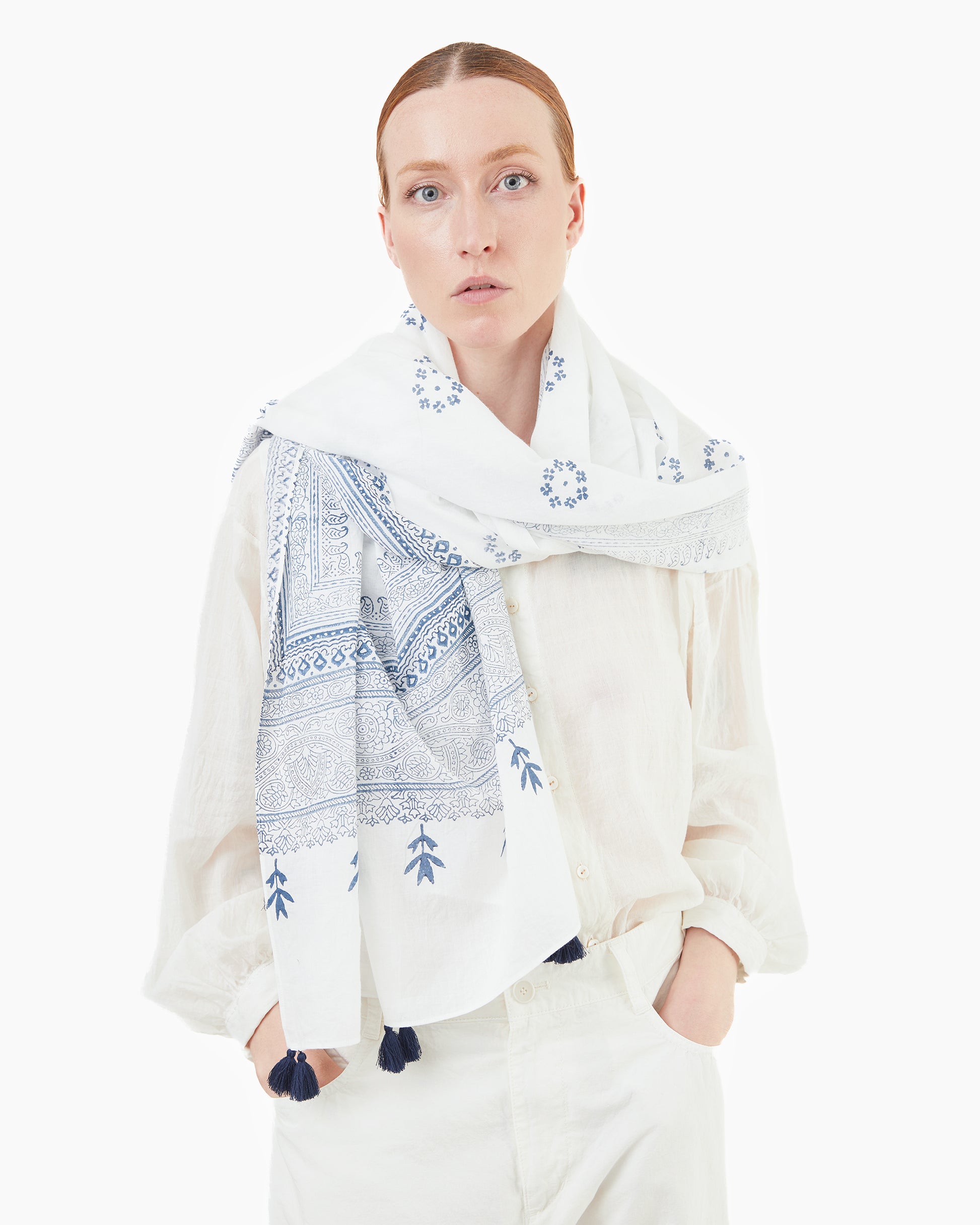 Guptiha Silk Tasseled Scarf in White