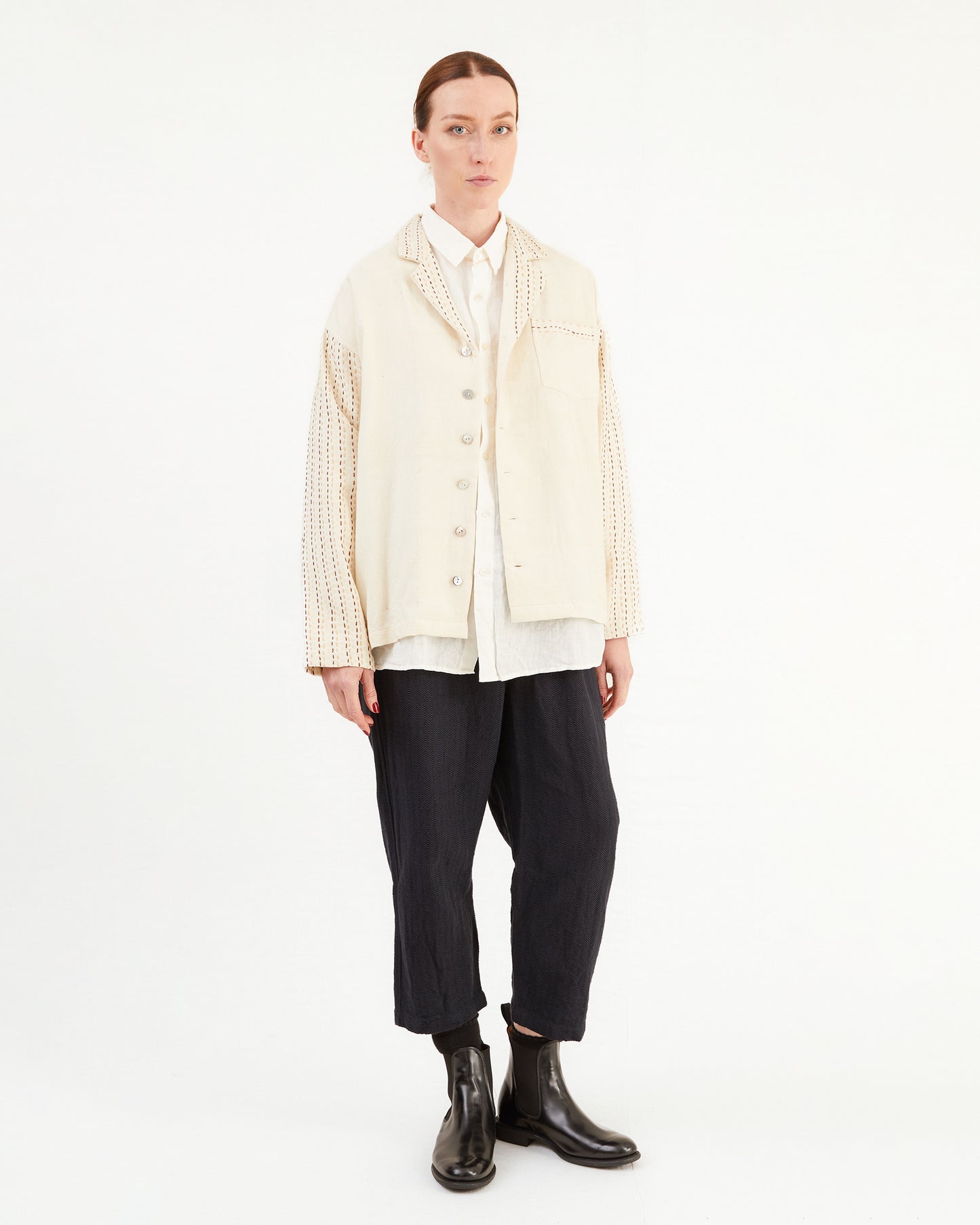 Guptiha Women's Cotton/Wool Shirt in Light Beige