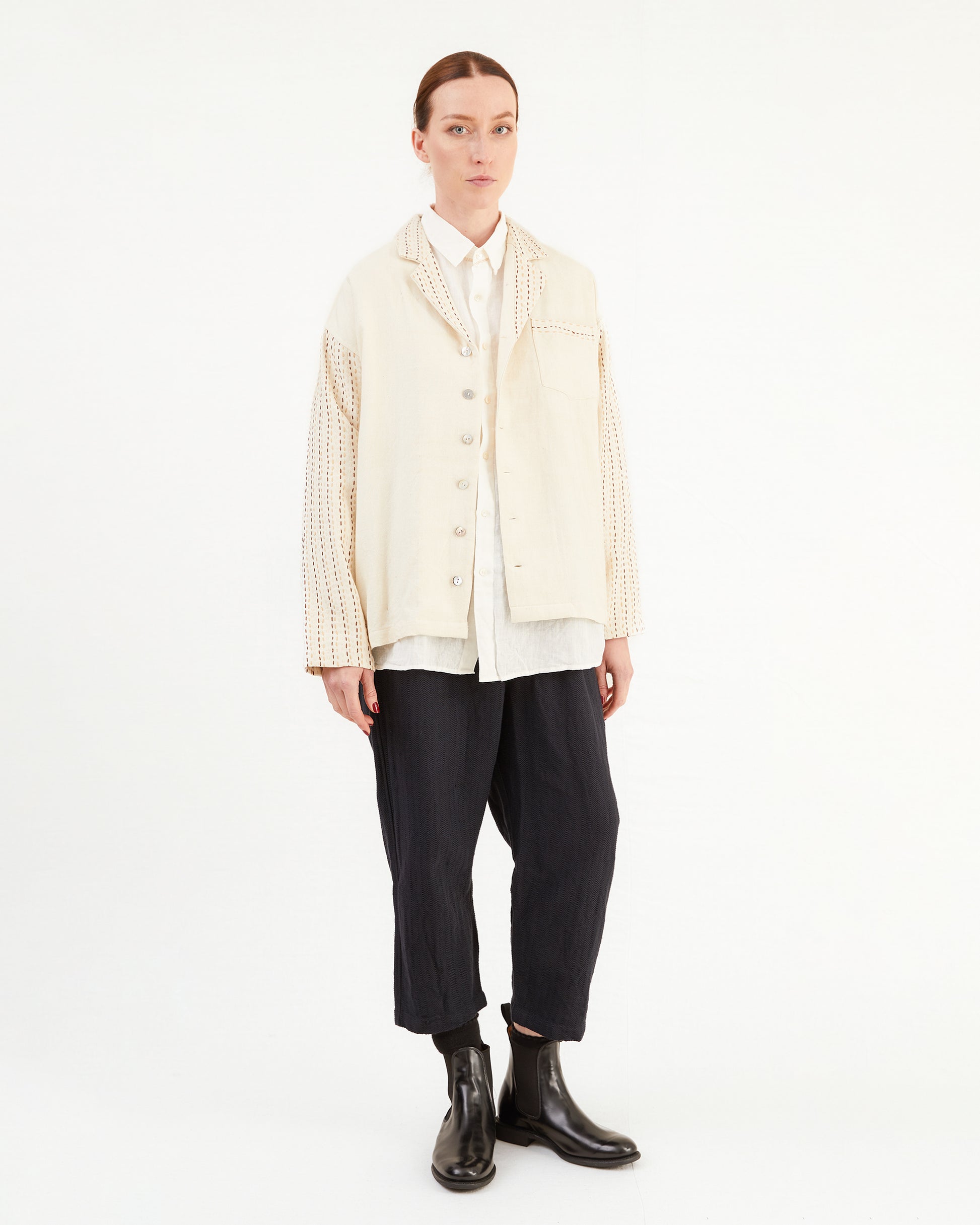 Guptiha Women's Cotton/Wool Shirt in Light Beige